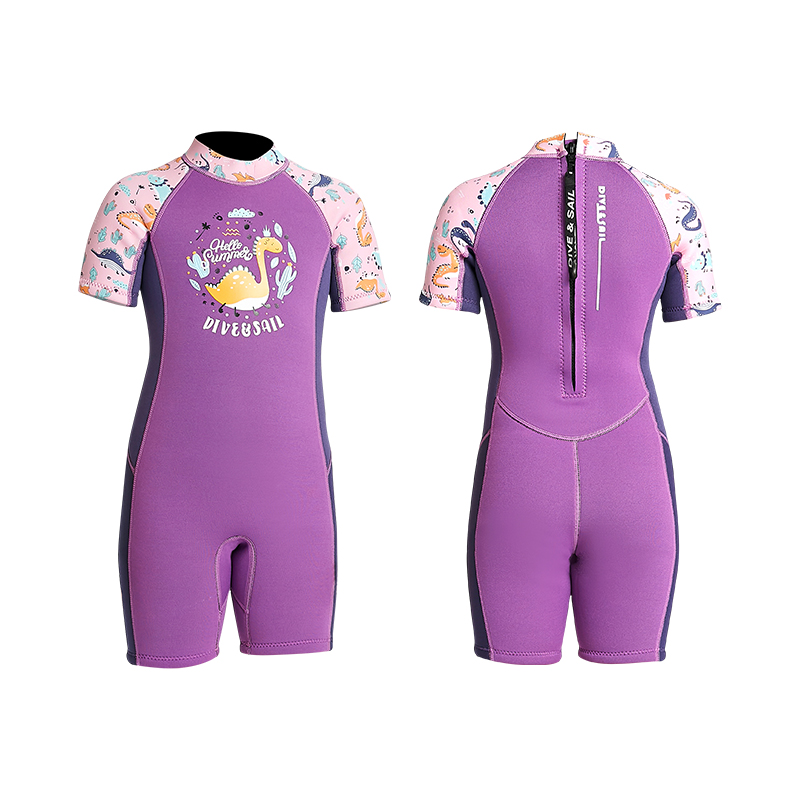 DIVE & SAIL Girls 2.5mm Cartoon Short Sleeve Diving Snorkeling Wetsuit
