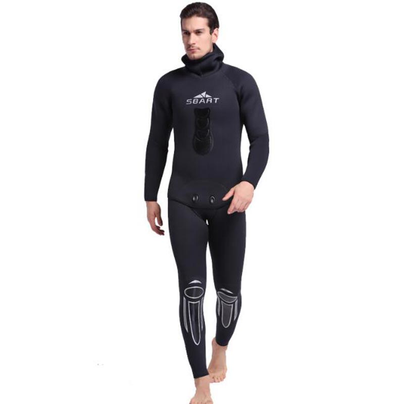 SBART Two Piece Men\'s 5MM Flatlock Zipperless Wetsuit with Hood