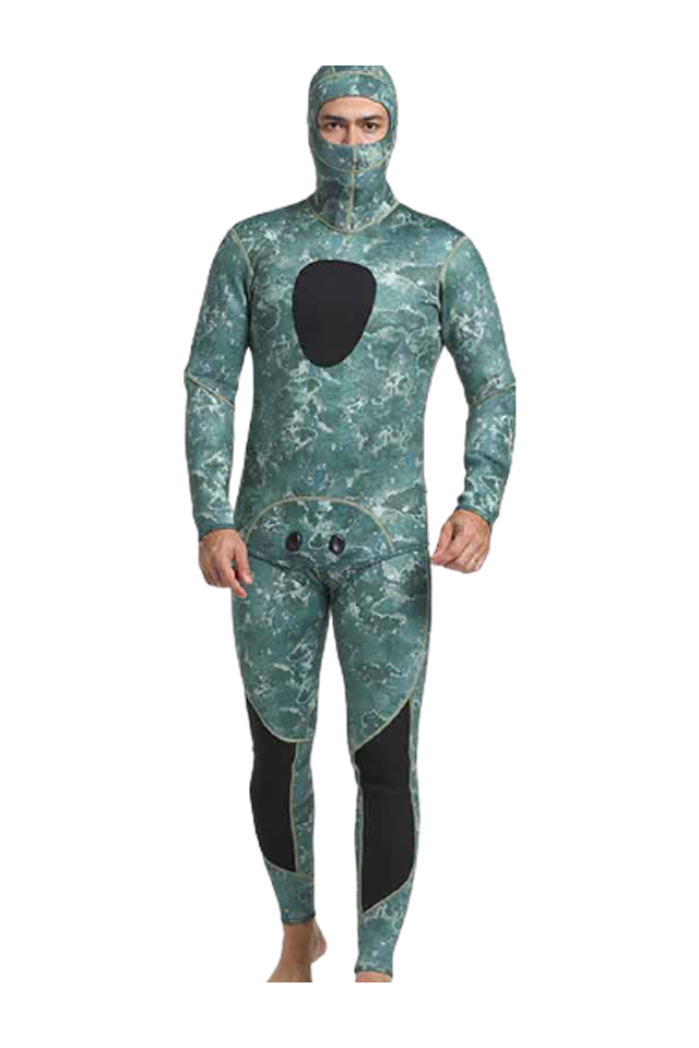 MYLEDI Reef Pattern Men\'s 3mm Two Piece Hooded Camo Wetsuit