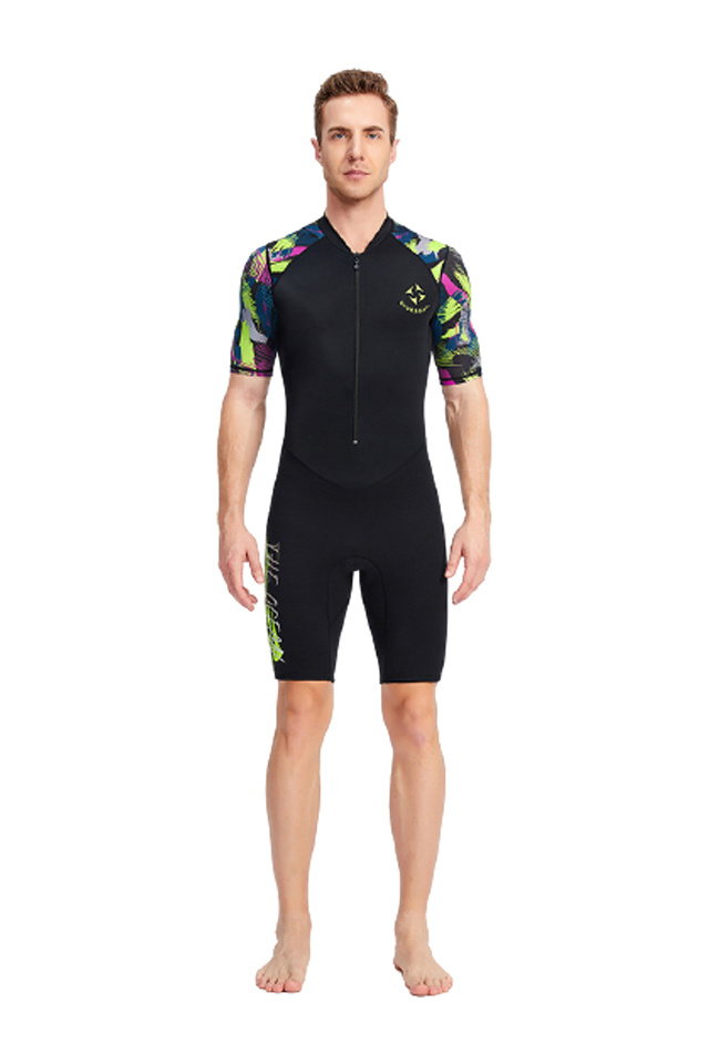 DIVE&SAIL Men\'s 1.5mm Neoprene Short Sleeve Front Zip Warm Wetsuit 