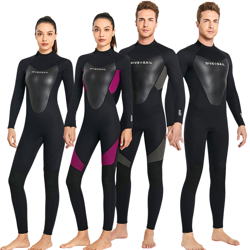 DIVE & SAIL Adults 3mm Shark Skin Neoprene Long Sleeve Plus Size One Piece Scuba Diving Wetsuit