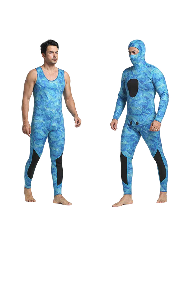 MYLEDI Hooded Zipless Men\'s 3mm Camo Wetsuit 2-Piece Spearfishing Suit