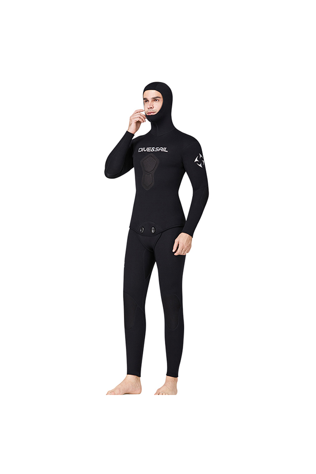 DIVE & SAIL Men\'s 1.5MM Free Diving 2-Piece Spearfishing Hooded Wetsuit