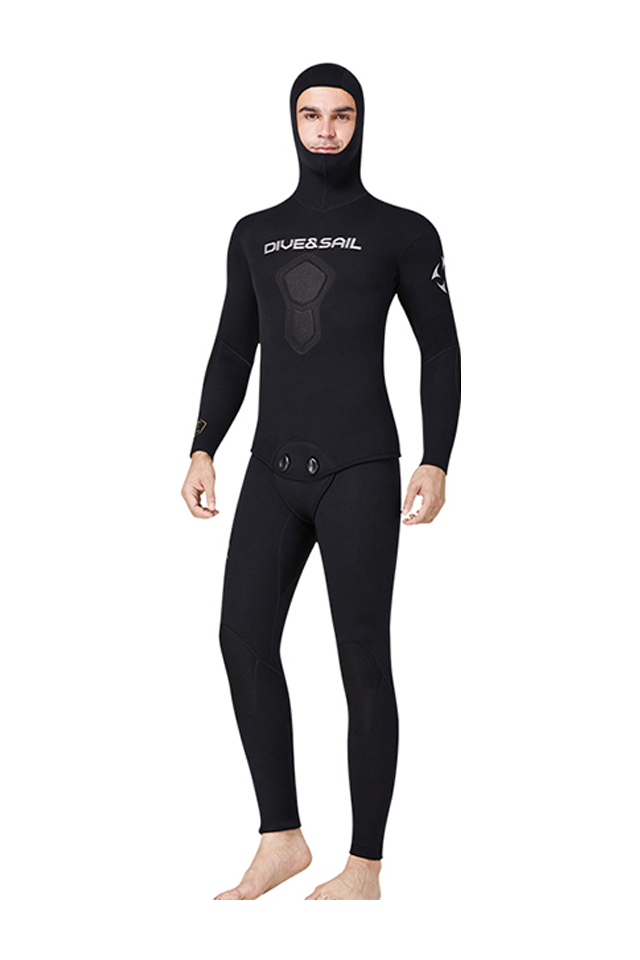 DIVE & SAIL Men\'s 1.5MM Free Diving 2-Piece Spearfishing Hooded Wetsuit