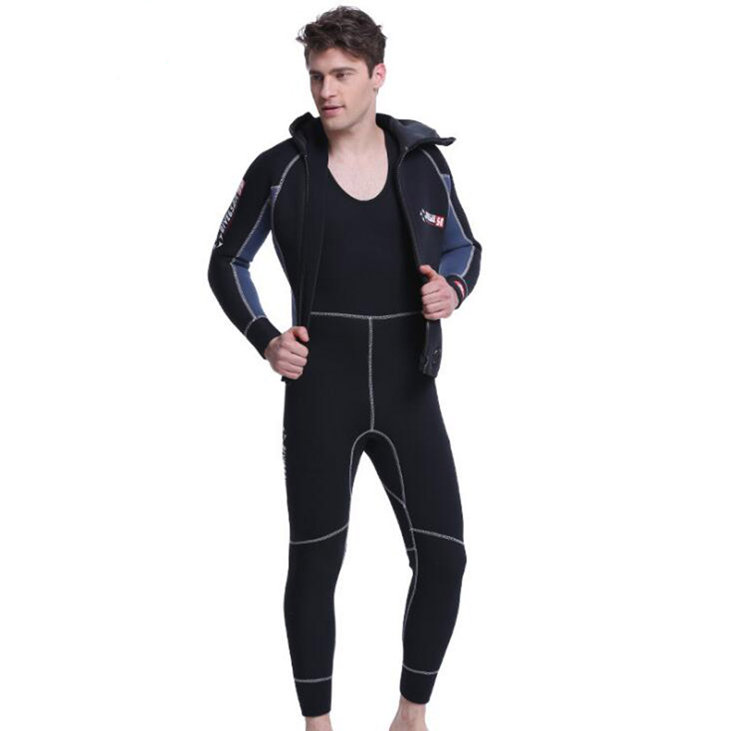 DIVE & SAIL Two Piece 5MM Hooded Blindstitch Front Zip Wetsuit for Men