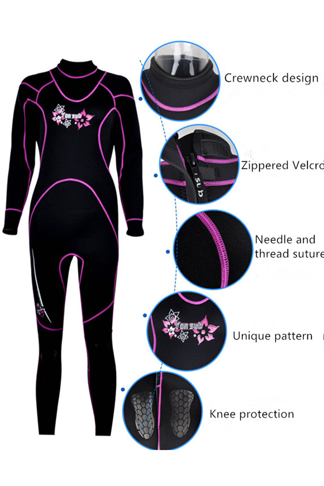 YONSUB Women\'s 3MM Neoprene Full Body Back Zip Warm Wetsuit 