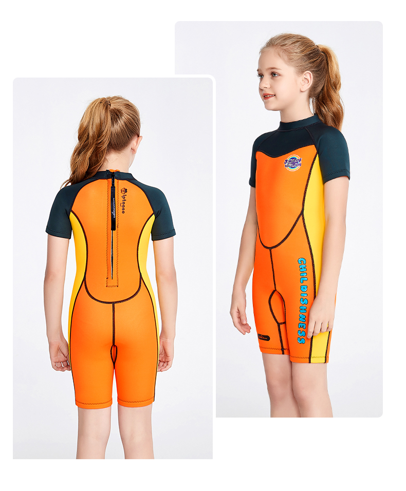 SABOLAY Girls 2mm One Piece Short Sleeve Colorful Wetsuit for Swimming Snorkeling