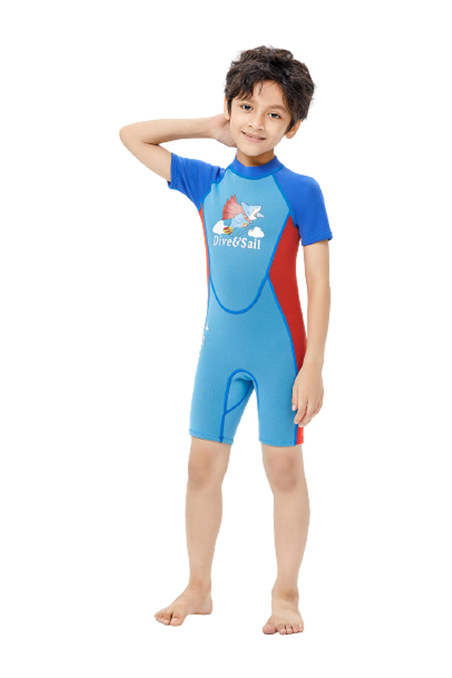 DIVE&SAIL Boys\' 2.5mm Neoprene Shark Printed Shorty Back Zip Wetsuit