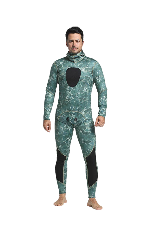 MYLEDI Reef Pattern Men\'s 3mm Two Piece Hooded Camo Wetsuit