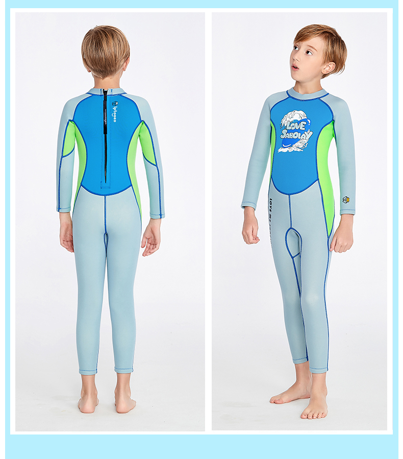 SABOLAY Boys 2mm Long Sleeve One-Piece Back Zip Colorful Wetsuit for Snorkeling Swimming
