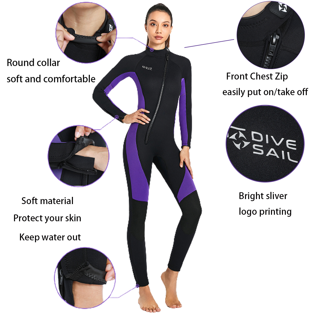 DIVE & SAIL Adults 3mm Neoprene Front Chest Zip Full Body Plus Size Wetsuit