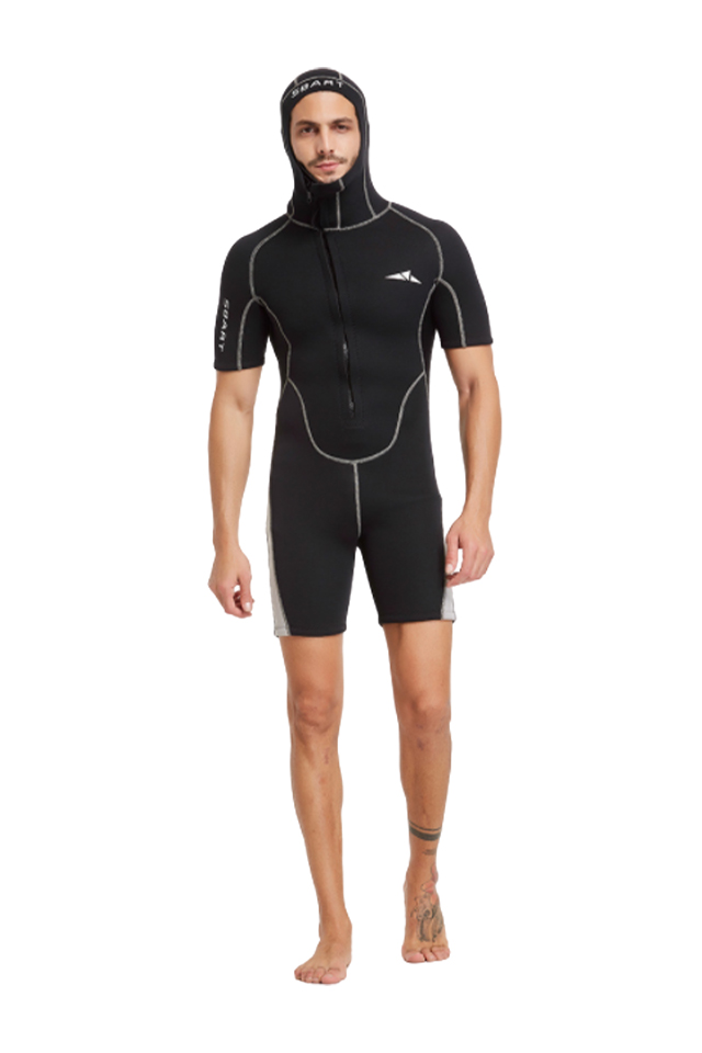 Sbart Men\'s 3mm Neoprene Short Sleeve Hooded Wetsuit