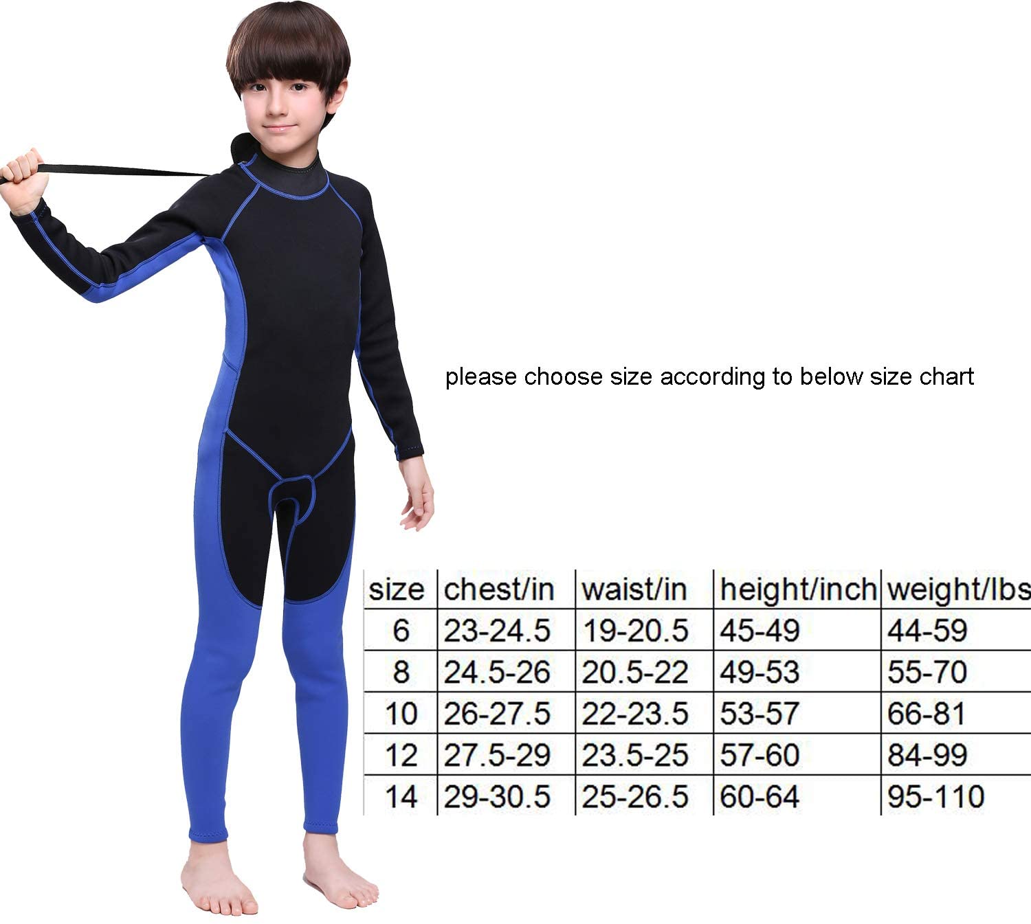 MYLEDI 2mm Kids Teens One-piece Fullbody Neoprene Wetsuit for Boys Girls
