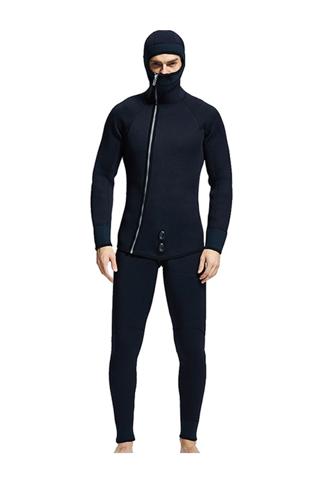 MYLEDI Men\'s 5MM Two Piece Hooded Front Zip Winter Diving Wetsuit