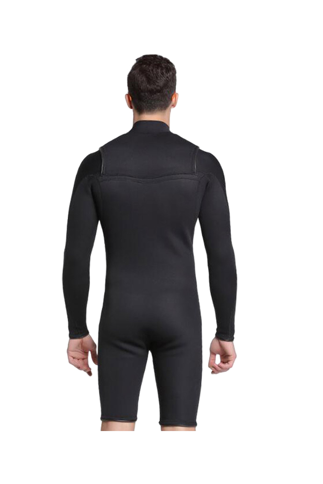 Sbart Men\'s 3MM Chest Zip Springsuit Long Sleeve Short Leg Wetsuit