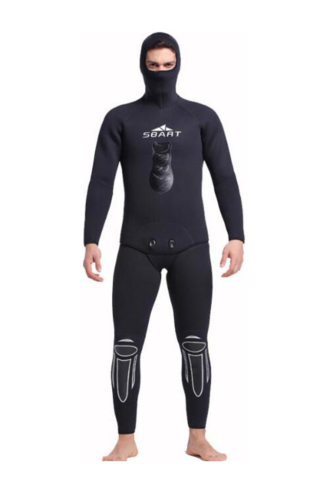 SBART Two Piece Men\'s 5MM Flatlock Zipperless Wetsuit with Hood