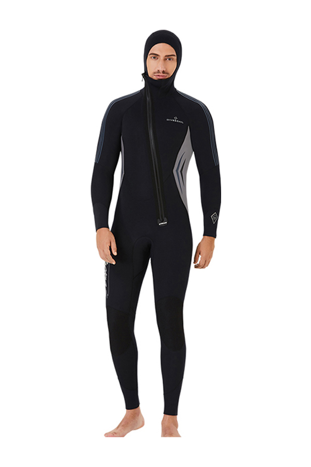 DIVE & SAIL Men's Front Zip Full Body Long Sleeve Warm Hooded Wetsuit